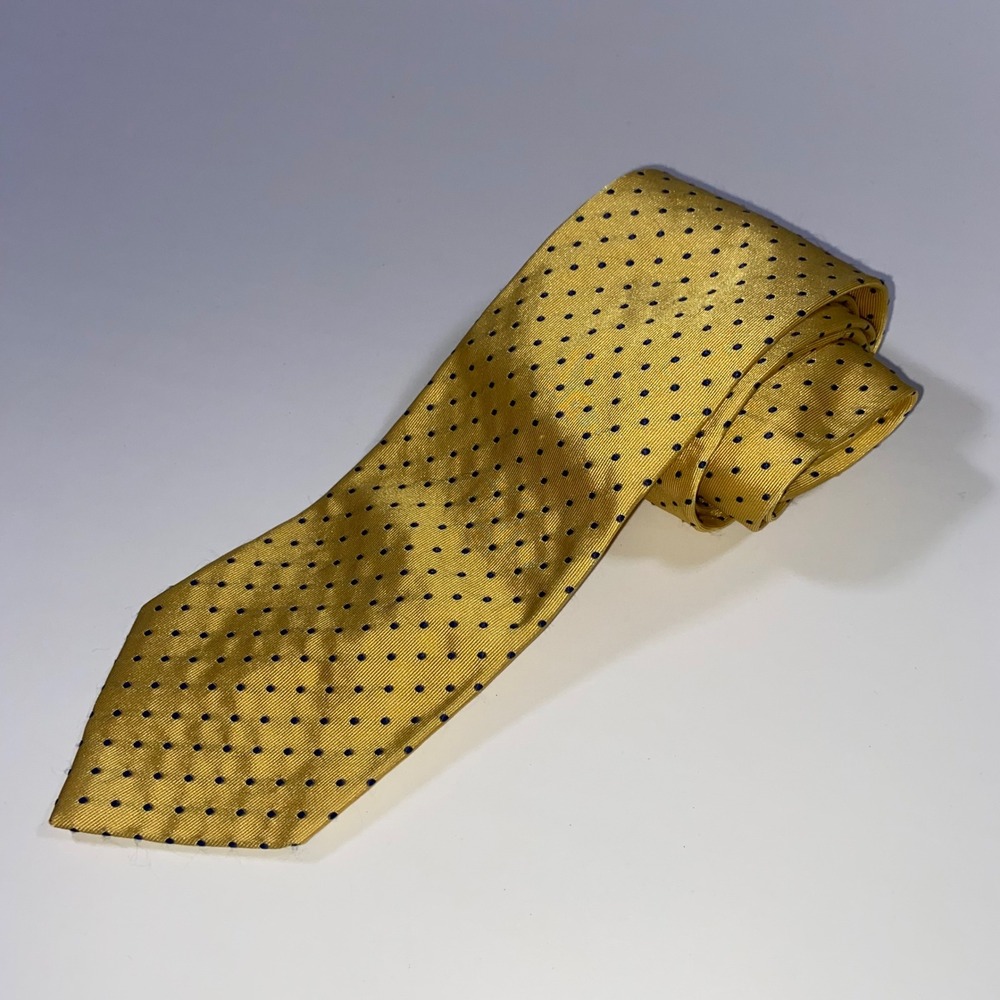 Brooks Brothers 346 Silk Polka Dot Necktie Gold‎ Navy Men